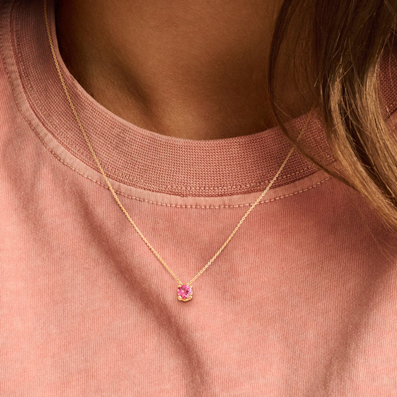 Collier pendentif tourmaline rose en or 14 carats