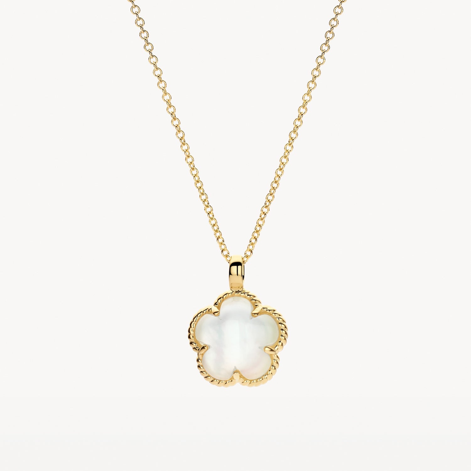 Collier en or jaune 14 carats avec un pendentif blanc Nacre, finition brillante.