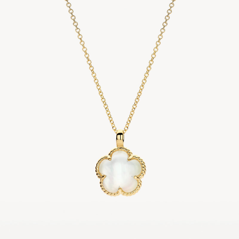 Collier en or jaune 14 carats avec un pendentif blanc Nacre, finition brillante.