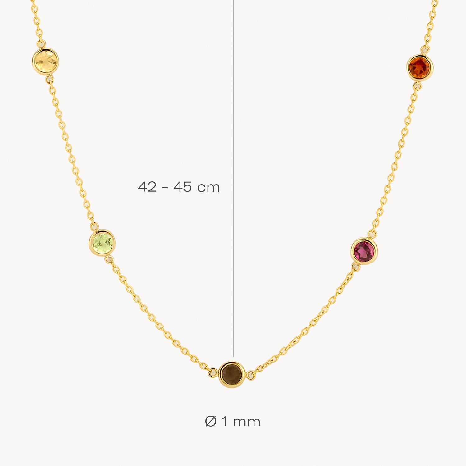 Collier en or jaune 14 carats avec une pierre précieuse de 3,7 mm, d'une longueur de 42 à 45 cm.