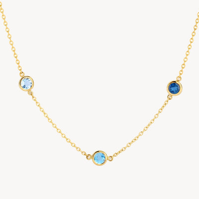 585er Gelbgold-Halskette mit einem Anhänger aus himmelblauem Topas, Vorderansicht.