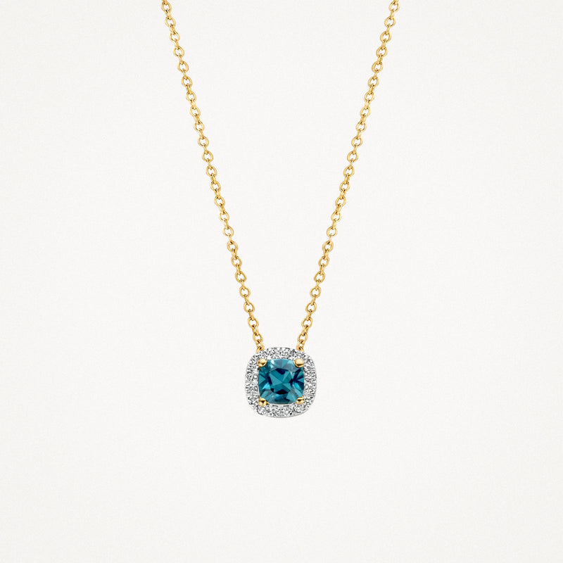 Diamond necklace 3607YDL - 14k White and Yellow gold with London blue topaz