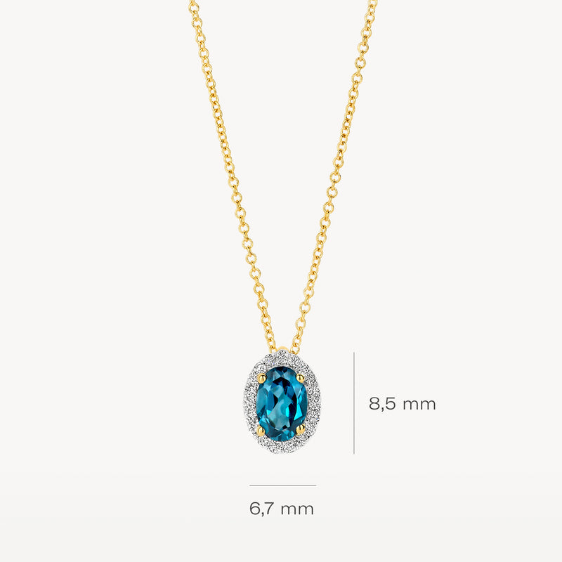 Collier de diamants 3617YDL - Or jaune 14k avec topaze bleue de Londres