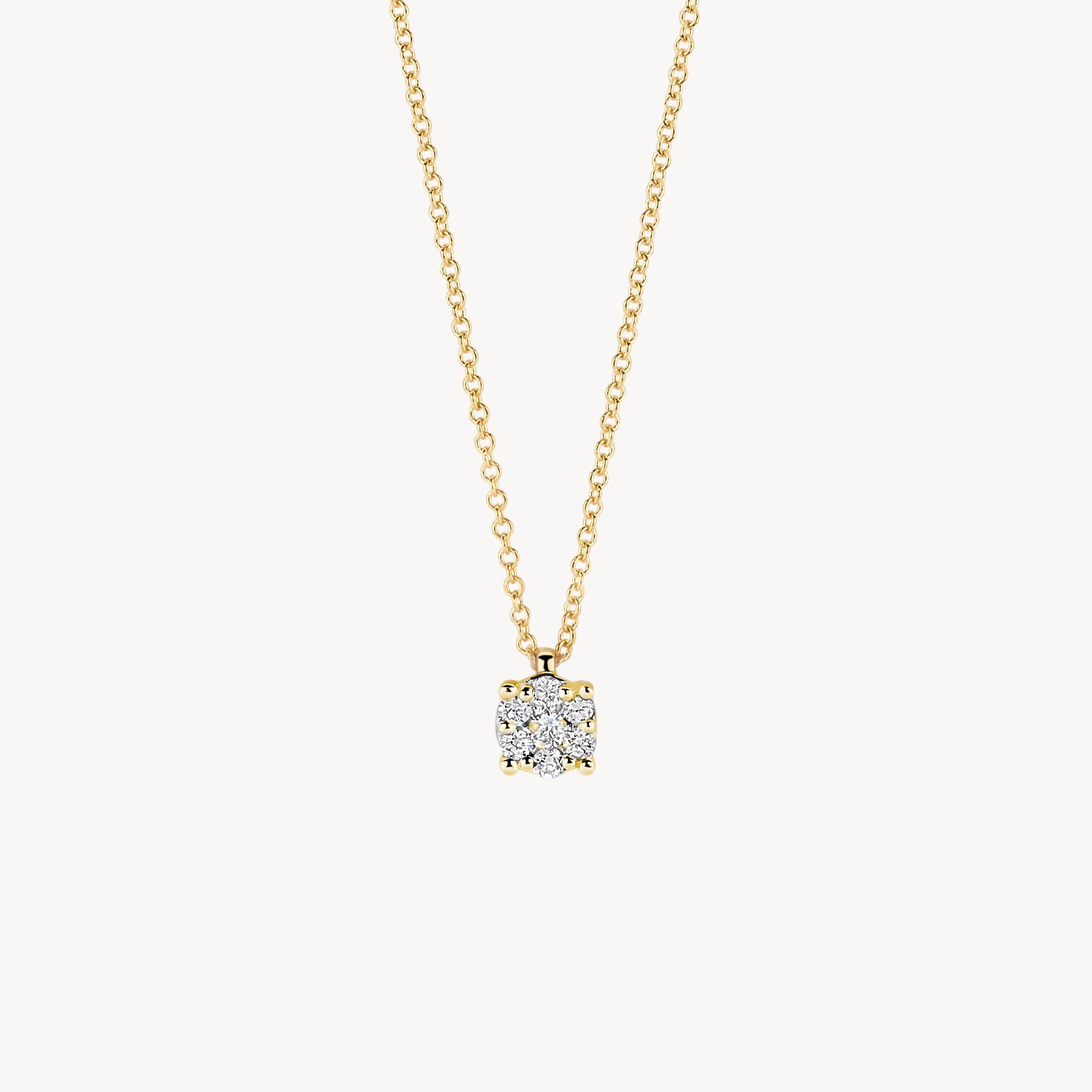 14k goud ketting met een enkele ronde natuurlijke diamant hanger.