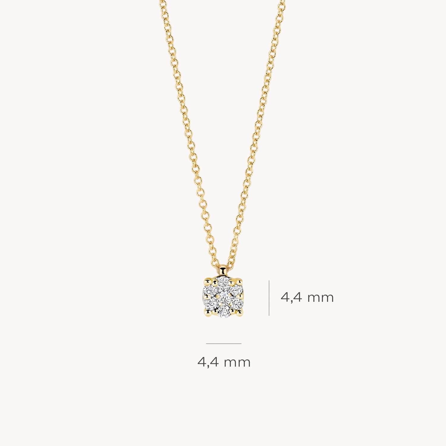Collier van 14k goud met ronde 4,4 mm natuurlijke diamant als hanger.