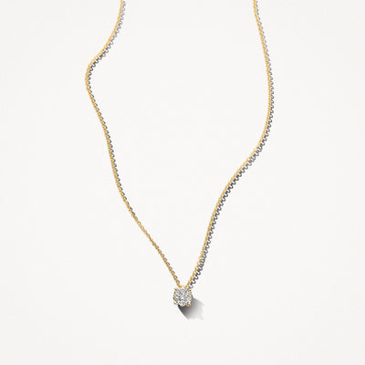 14k goud ketting met ronde natuurlijke diamant hanger aan fijne schakelketting.