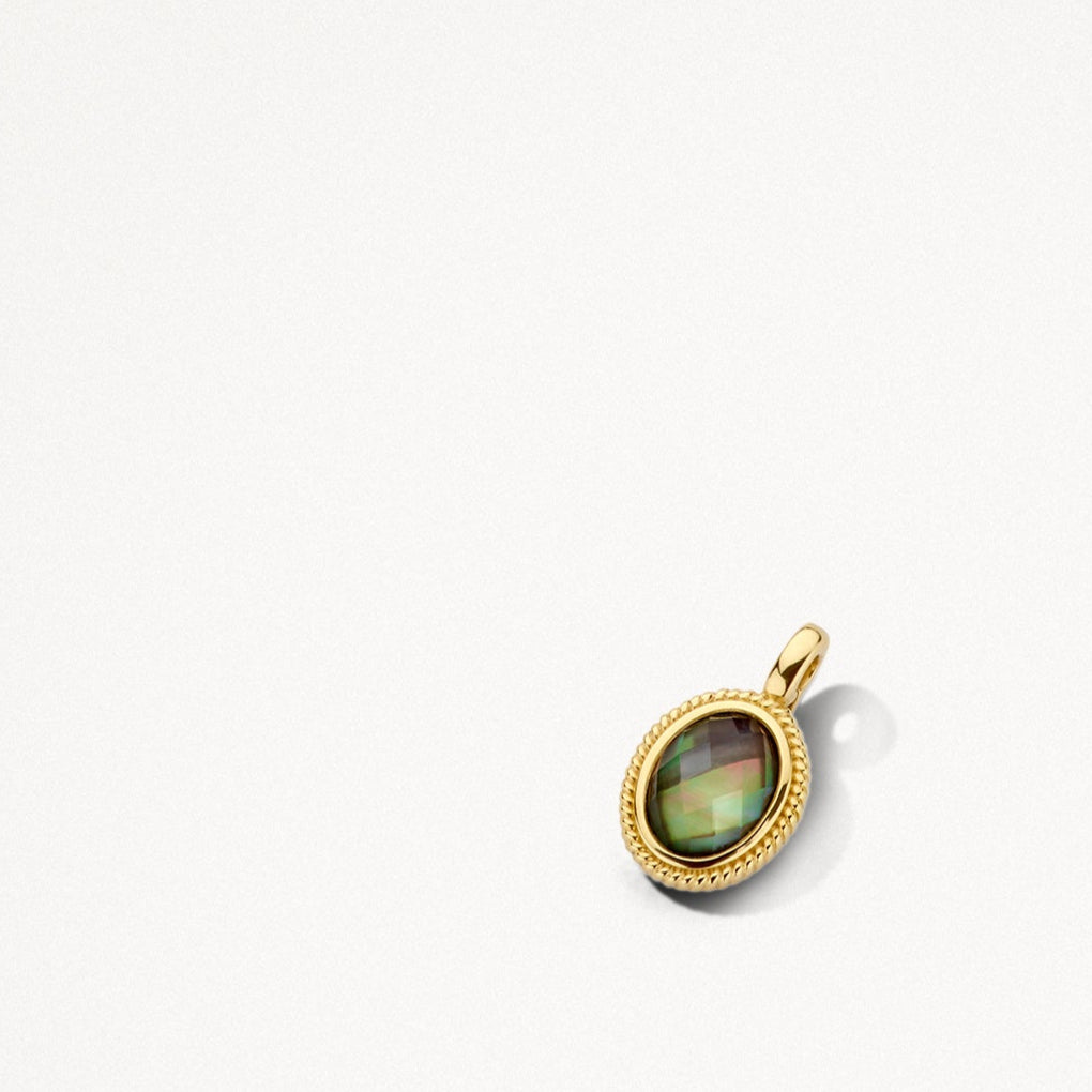 Hanger met zwarte parelmoer en koordmotief 14k goud