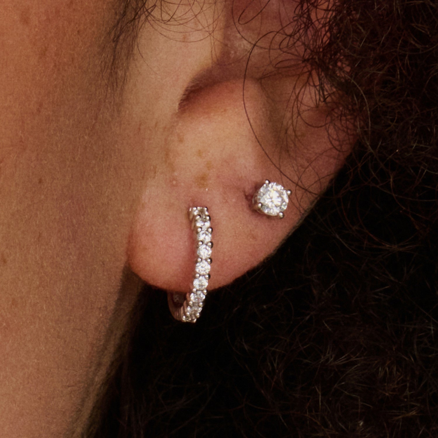 Oorringen met pavé zirkonia 12.5 mm 14k wit goud