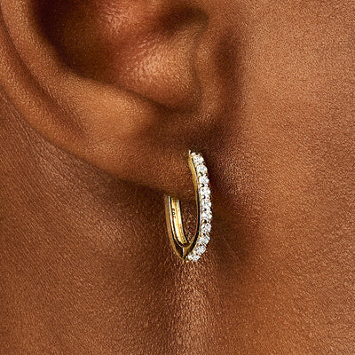 14ct Gold Oval Hoop Zirconia Earrings