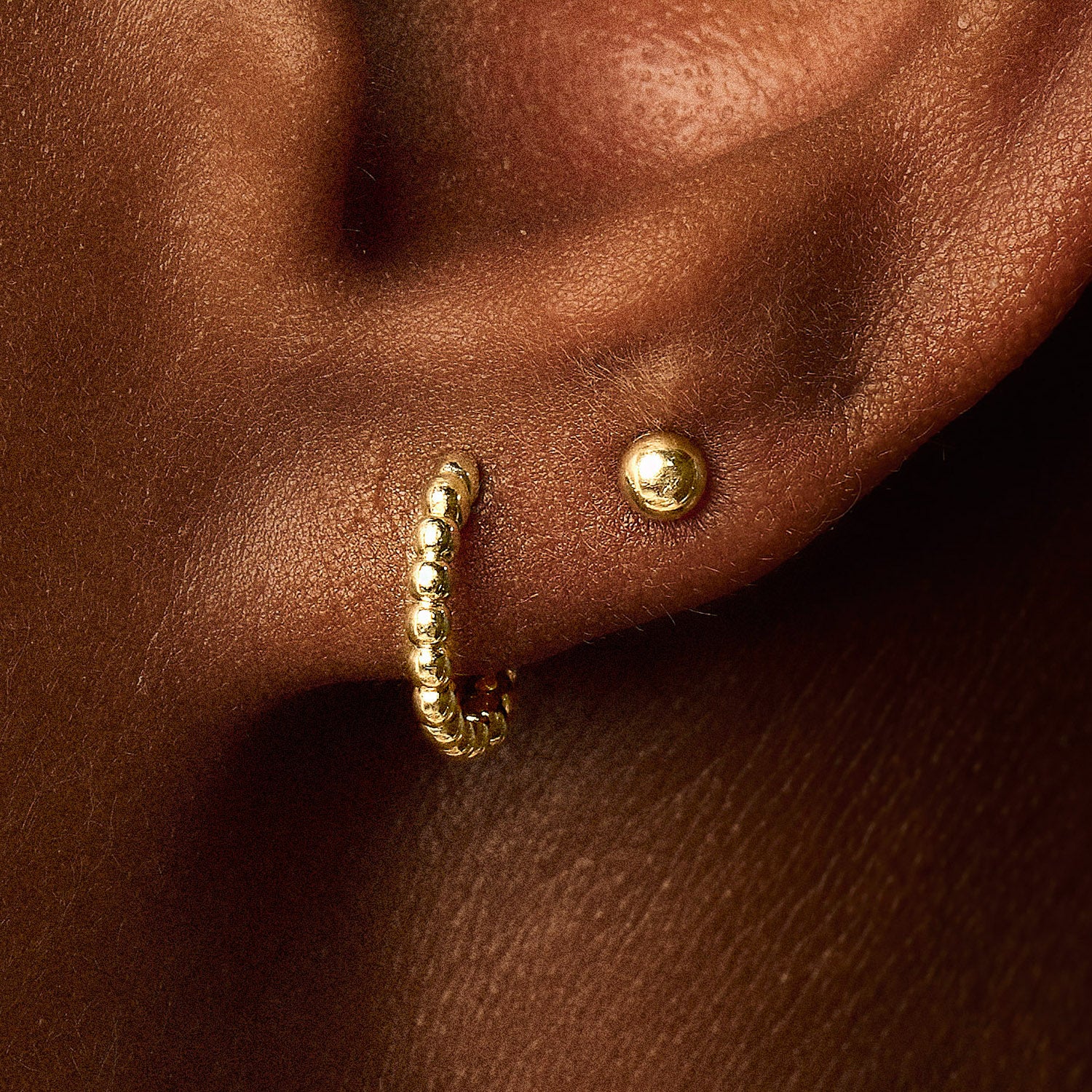 14ct Gold Beaded Hoop Huggie Earrings