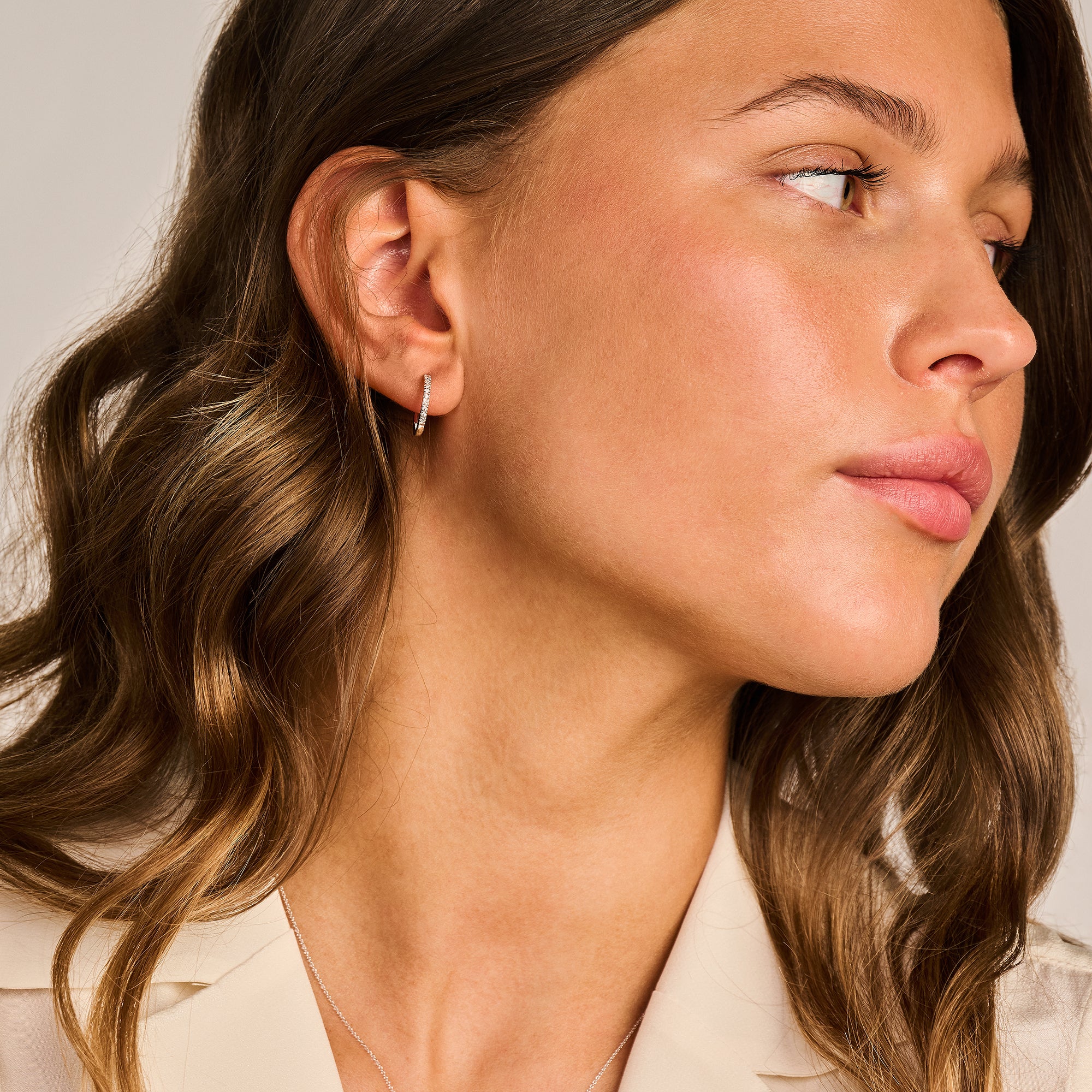 Oorringen Pavé-zirkonia 14 mm 14k Wit goud