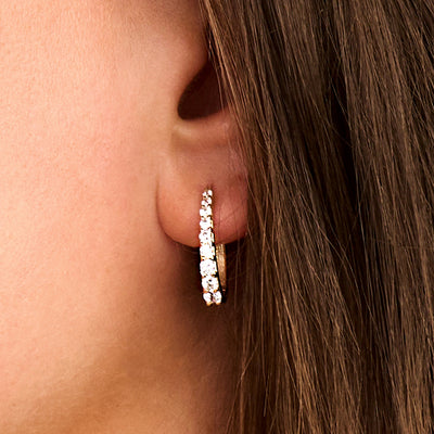 14ct Gold Half Pavé Zirconia Oval Earrings