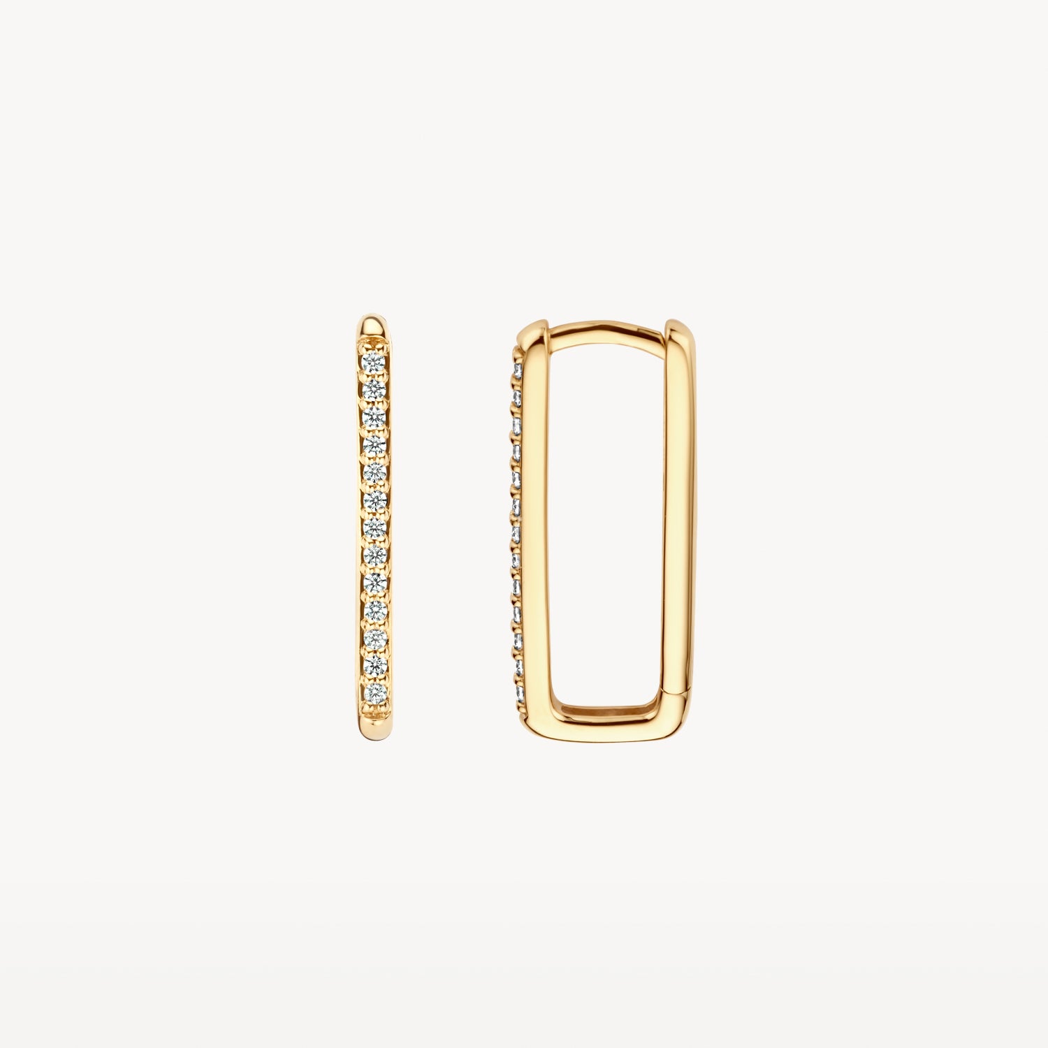 Oorringen rechthoekig 18,5 mm met zirkonia 14k goud
