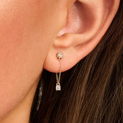 Oorbellen kettinkje met zirkonia hanger 14k goud