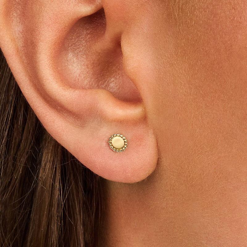 14ct Gold Beaded Edge Stud Earrings