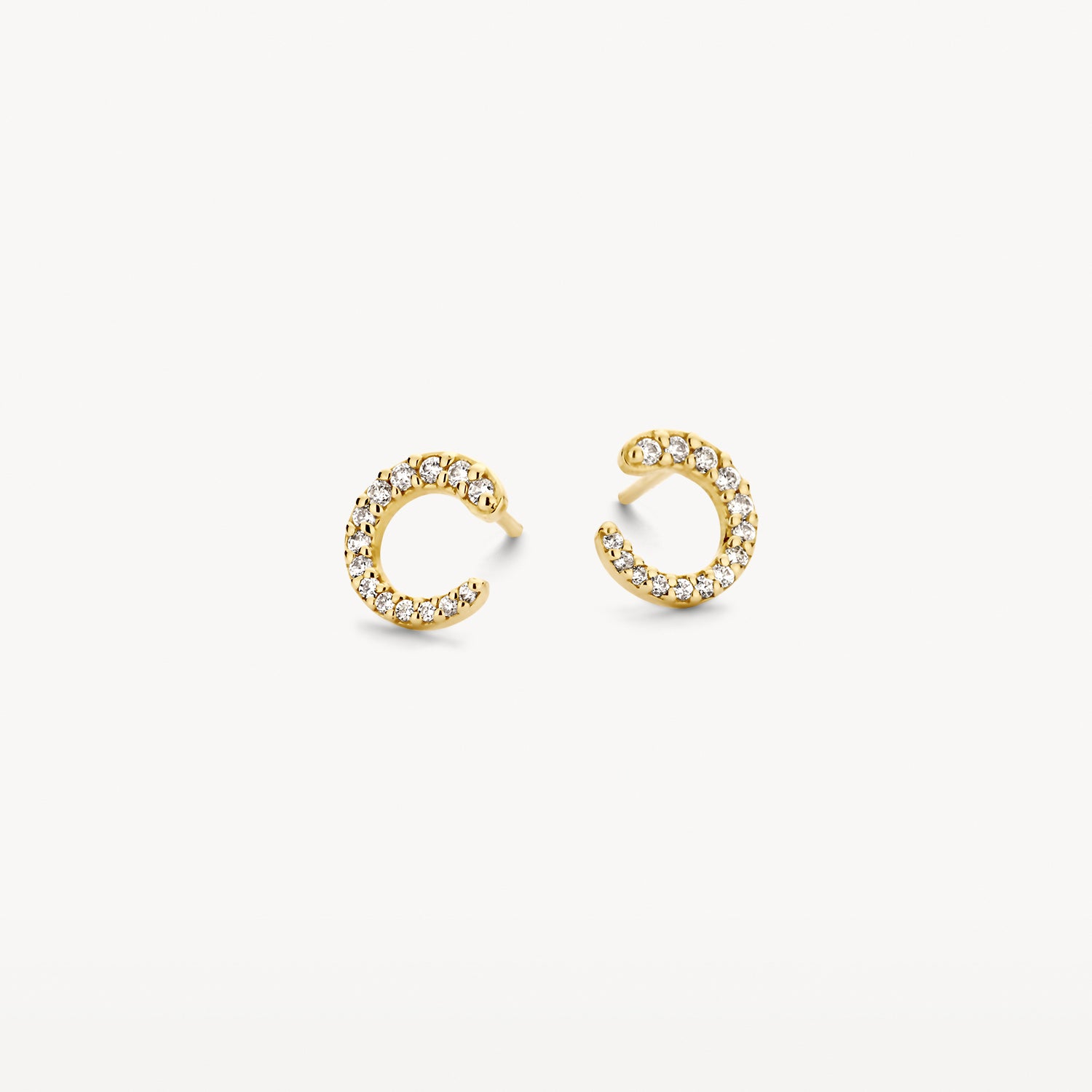 Ronde oorknopjes van 14k goud met kleine zirkonia rondom.