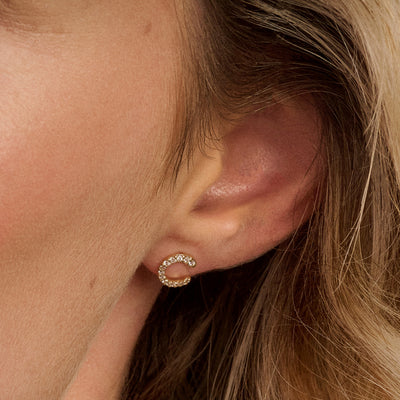 14ct Gold C-Shape Zirconia Pavé Stud Earrings