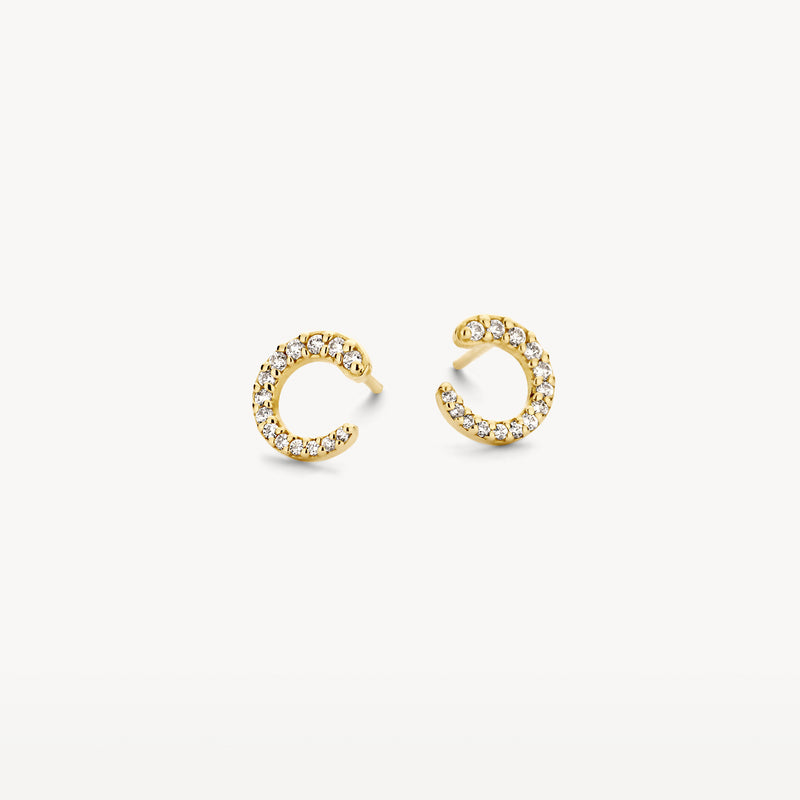 Ronde oorknopjes van 14k goud met kleine zirkonia rondom.