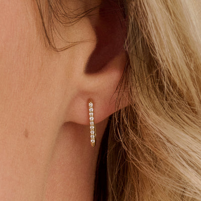 14ct Gold Rectangular Zirconia Hoop Earrings 