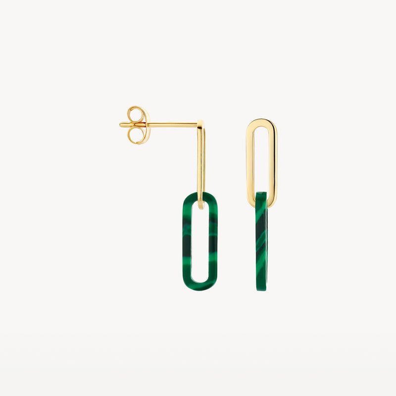 Earrings 7394YMA - 14k Gold with Malachite