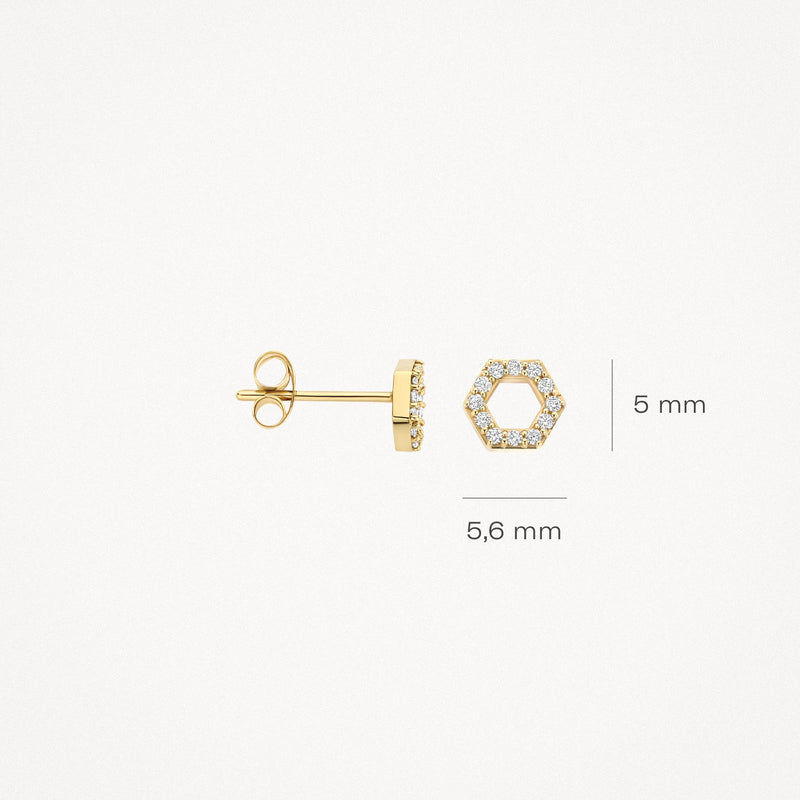 Zirconia stud earrings, 14ct yellow gold, 5.6 by 5 mm.