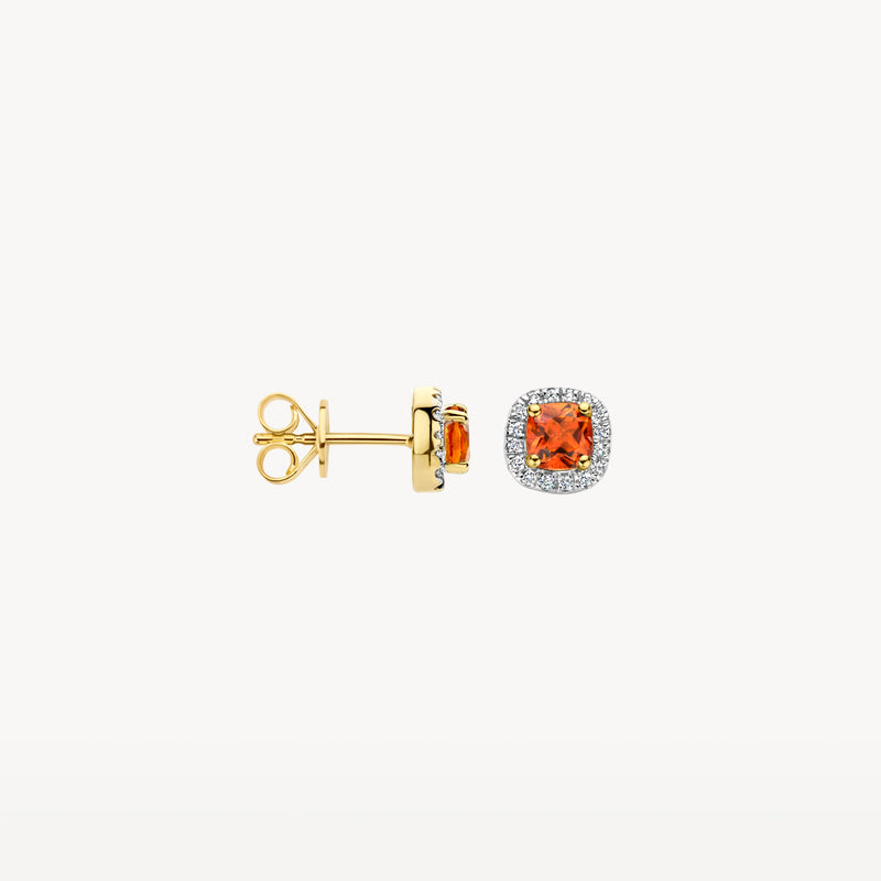 Diamond ear studs 7629YDC - 14k Yellow gold with citrine