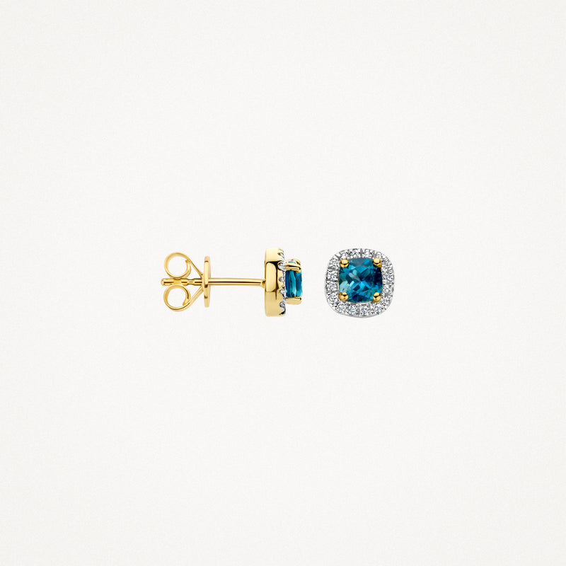 Studs 7629YDL - 14k Yellow gold with diamond and London Blue topaz