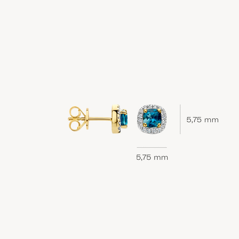 Diamond ear studs 7629YDL - 14k Yellow Gold with London Blue topaz