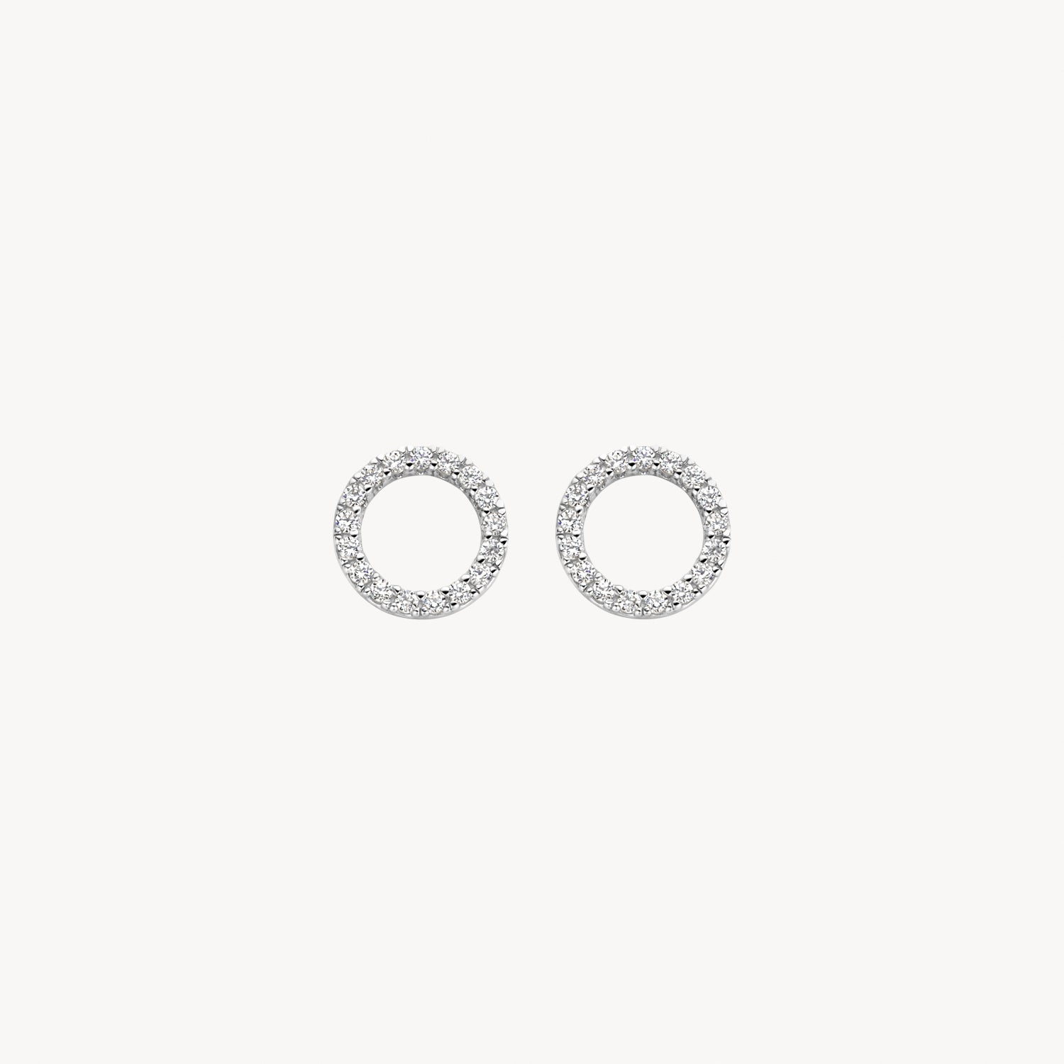 Oorbedels zirkonia 7,5mm rond 14k Wit goud