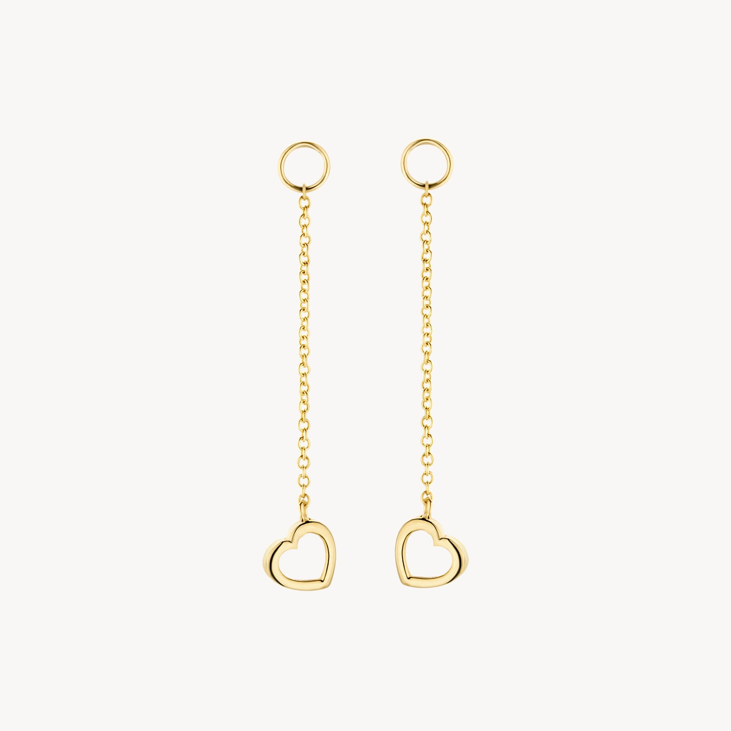 Oorbedels met ketting en hart hangers 14k goud