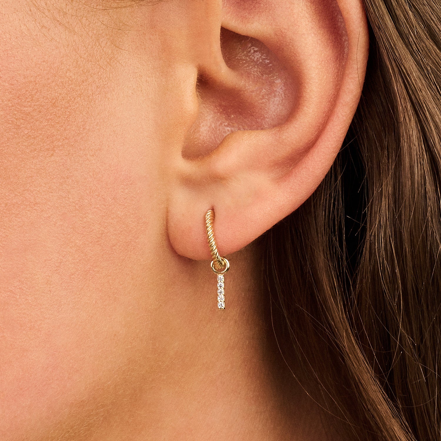 Oorbedels met staafjes met zirkonia 14k goud