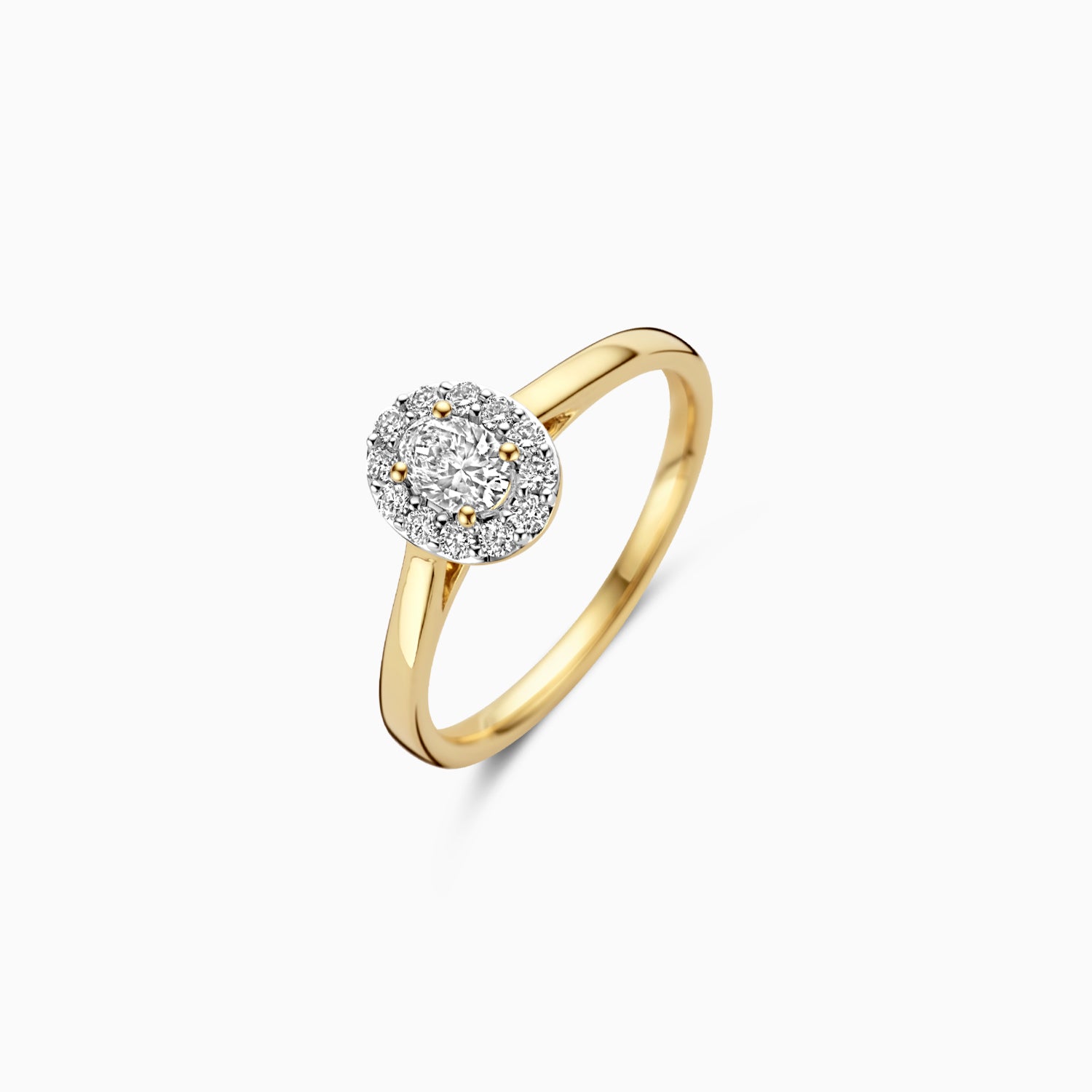 Ring met Lab Diamonds 6.8 mm in ovale entourage 14k goud