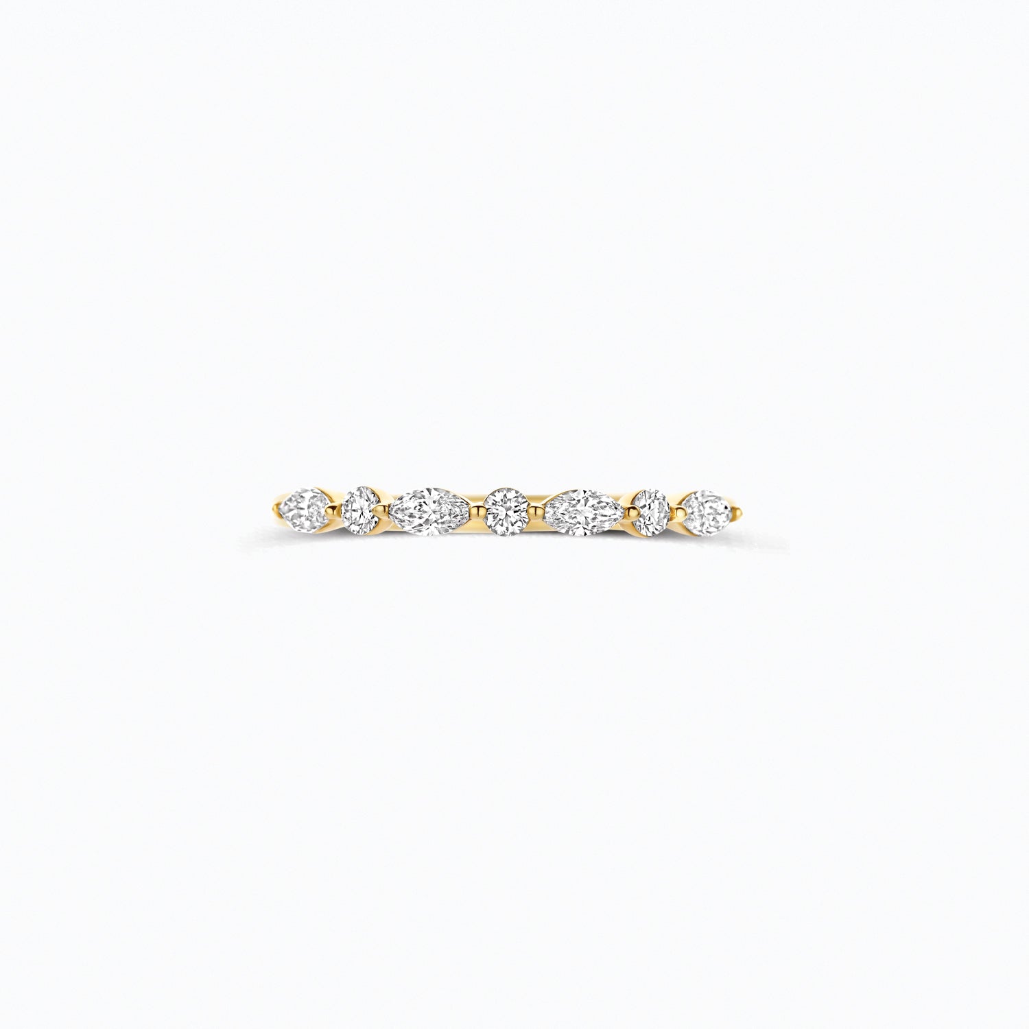 14ct yellow gold ring with two lab-grown diamonds, side view.