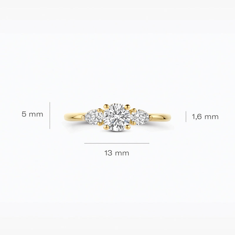 Diamant de synthèse Bague, or jaune 14 carats, 0,50 et 0,18 ct, VSi, Top Wesselton.