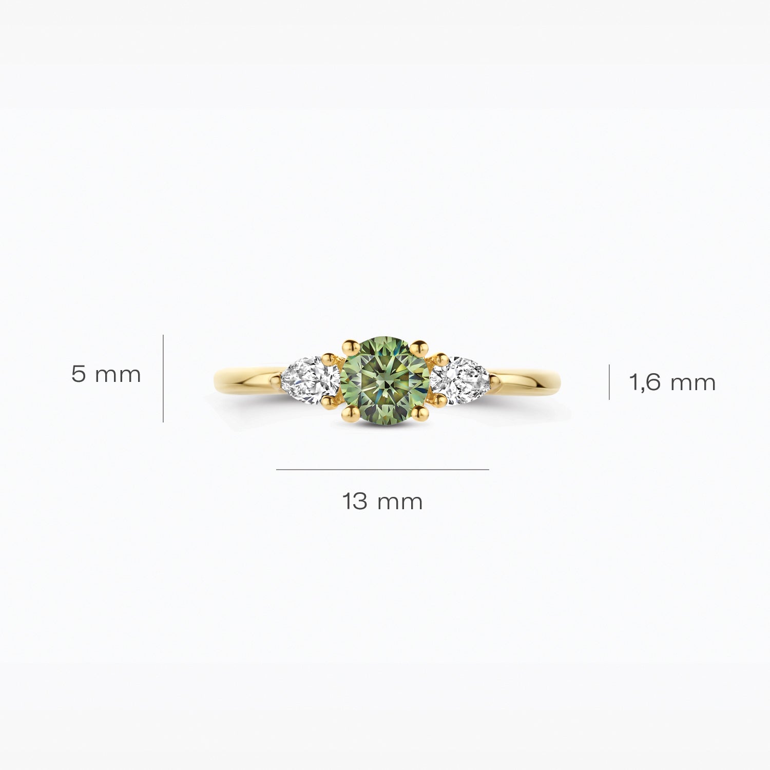 Lab Grown Diamond ring, 14ct yellow gold, with a green Diamond, VSi, Top Wesselton.