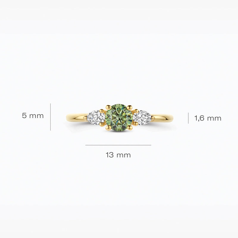 Lab Grown Diamond ring, 14ct yellow gold, with a green Diamond, VSi, Top Wesselton.