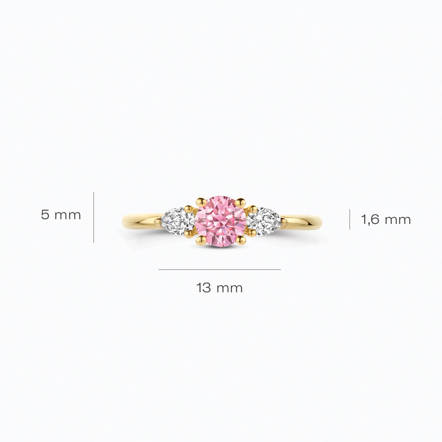 Diamant de synthèse Bague, or jaune 14 carats, avec un diamant Rose, VSi, Top Wesselton.