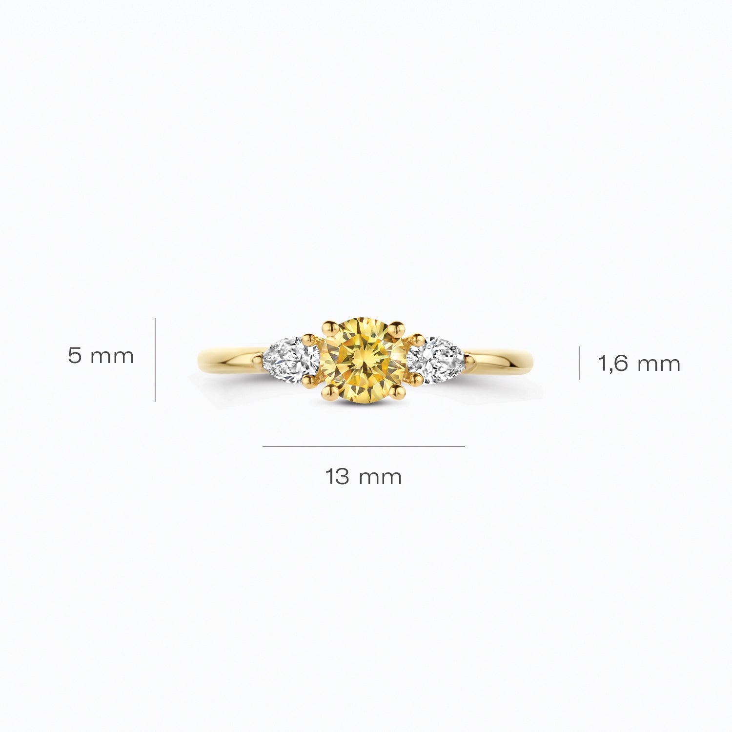 Diamant de synthèse Bague, or jaune 14 carats, avec un diamant jaune, VSi, Top Wesselton.