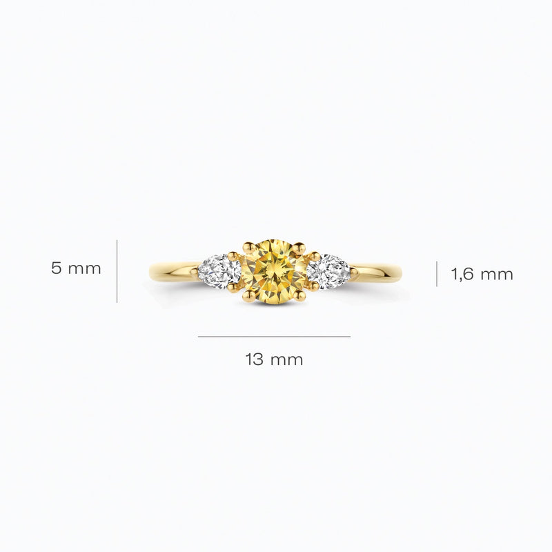 Diamant de synthèse Bague, or jaune 14 carats, avec un diamant jaune, VSi, Top Wesselton.
