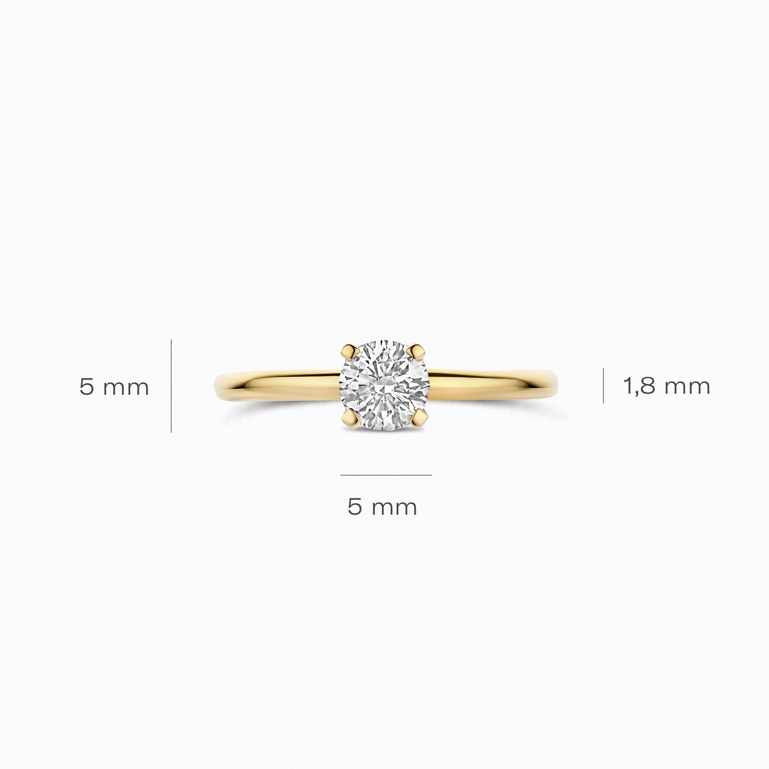 Diamant de synthèse Bague, or jaune 14 carats, rond, 0,50 ct, VSi, Top Wesselton.
