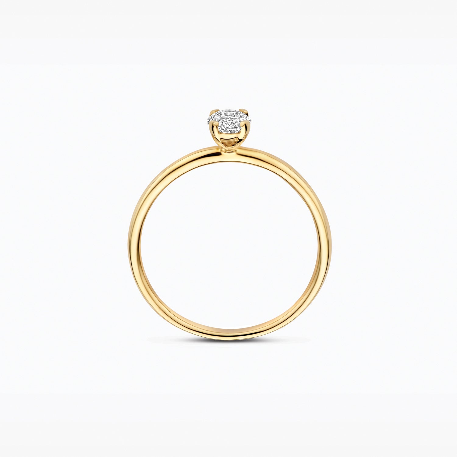 Bague en or jaune 14 carats avec Diamant de synthèse ovale, vue de profil.