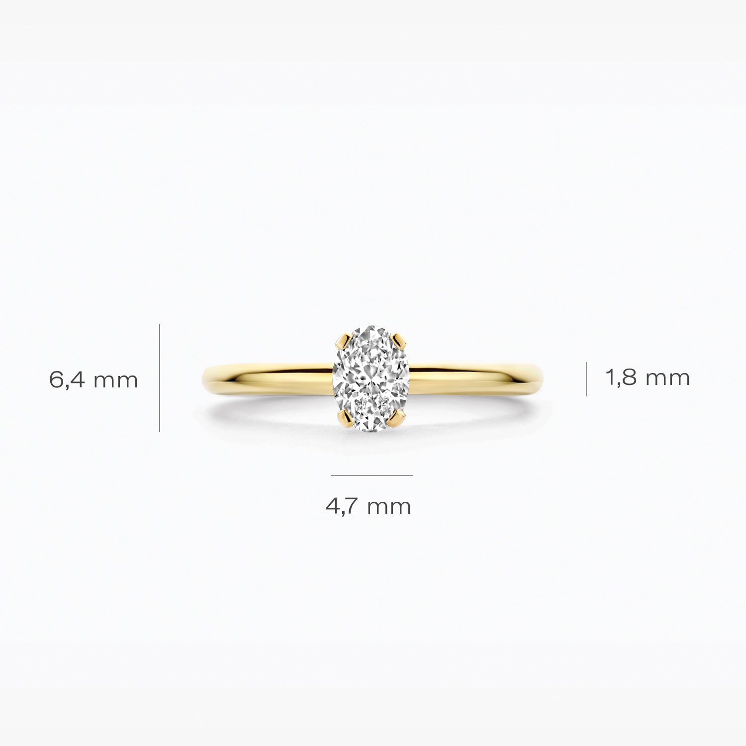 Diamant de synthèse Bague, or jaune 14 carats, ovale 0,50 ct, VSi, Top Wesselton.