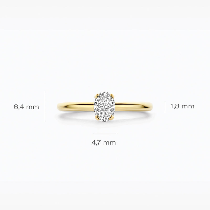 Diamant de synthèse Bague, or jaune 14 carats, ovale 0,50 ct, VSi, Top Wesselton.