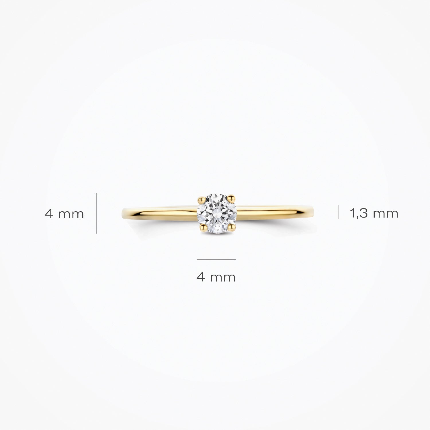 Diamant de synthèse Bague, or jaune 14 carats, rond, 0,20 ct, VSi, Top Wesselton.