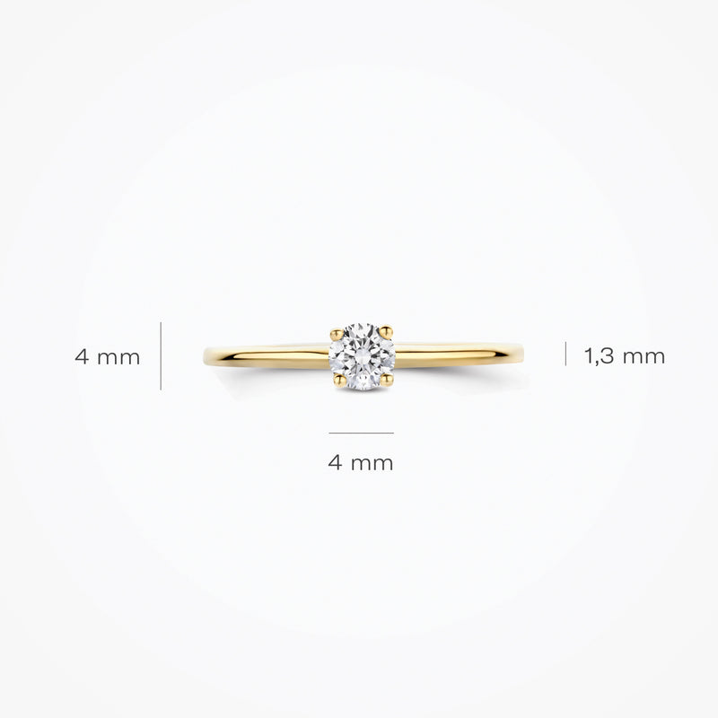 Diamant de synthèse Bague, or jaune 14 carats, rond, 0,20 ct, VSi, Top Wesselton.