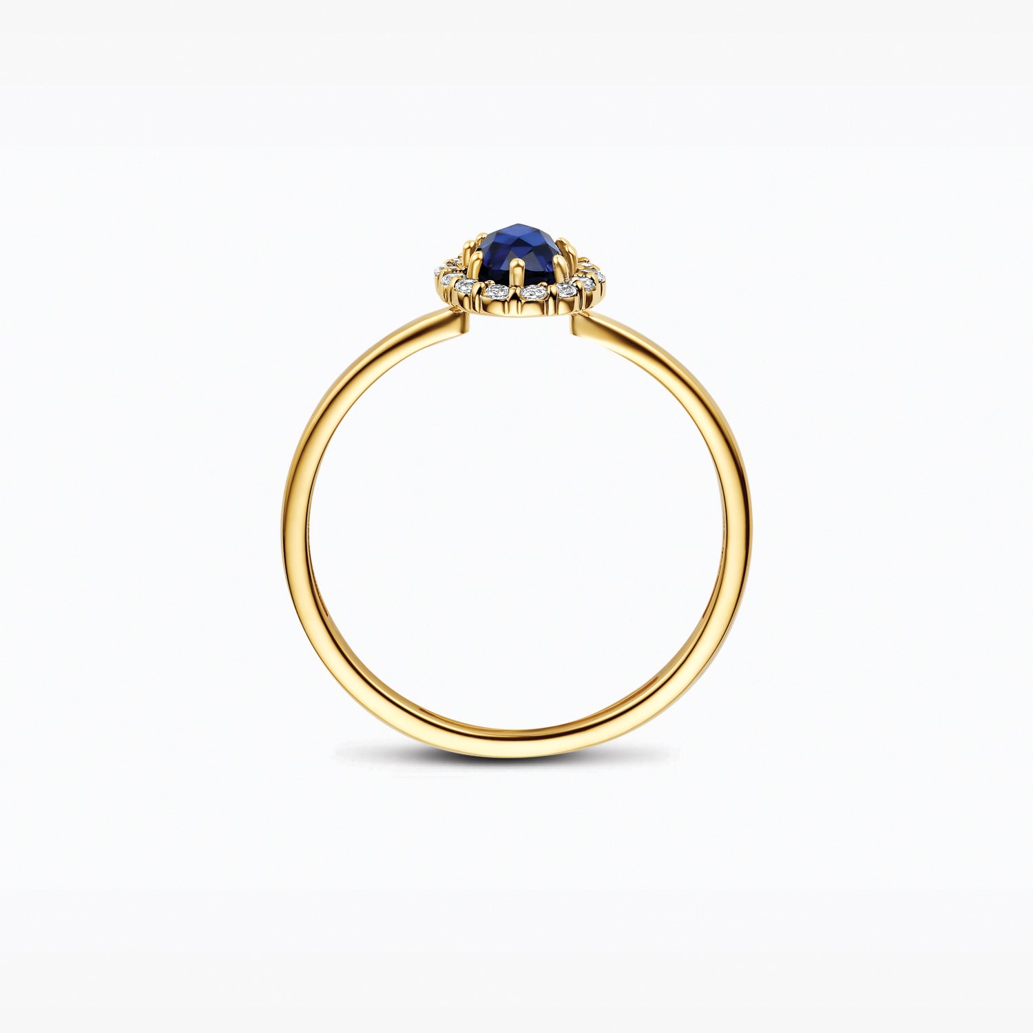 Or 14 carats Jaune et or blanc Bague avec Diamant de synthèse et un diamant bleu, gros plan.