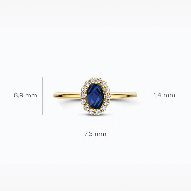 Diamant de synthèse Bague, or 14 carats Jaune et or blanc, avec un diamant bleu, VSi, Top Wesselton.