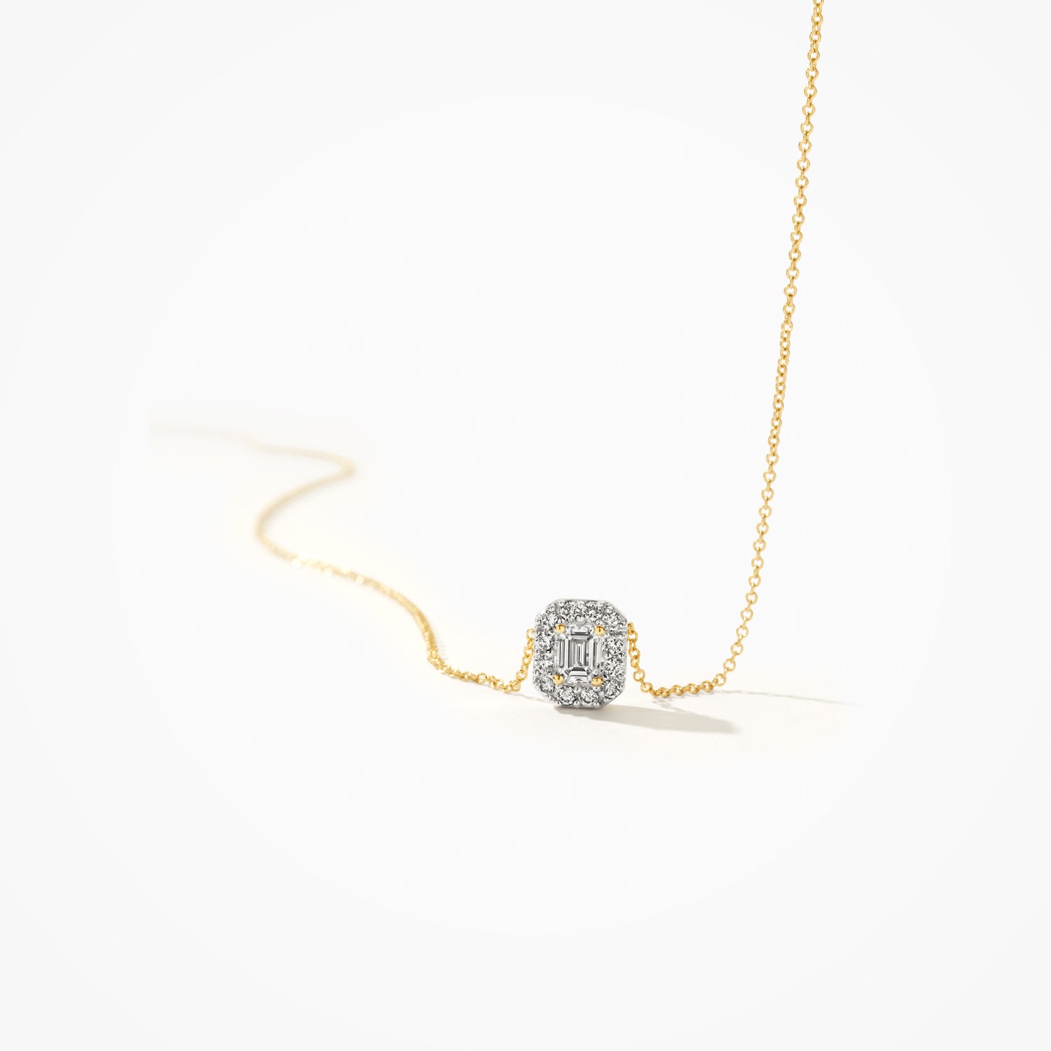 Collier met lab grown diamant hanger in entourage zetting 14k goud