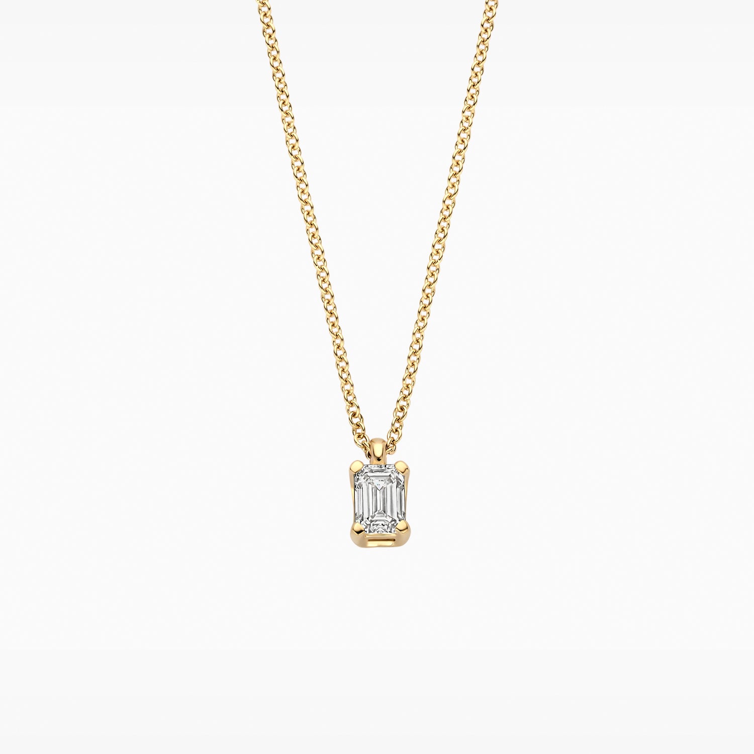 Collier met rechhoekige lab grown diamant hanger 14k goud