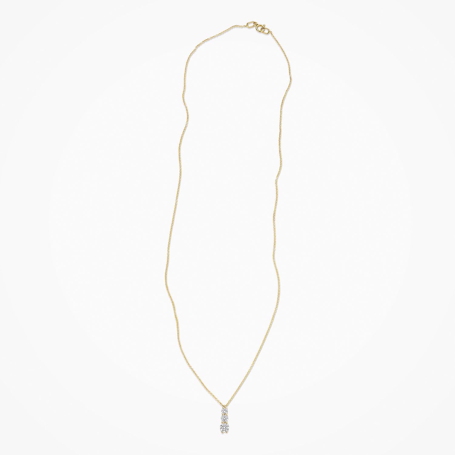 14k goud ketting met langwerpige hanger bezet met lab diamonds.